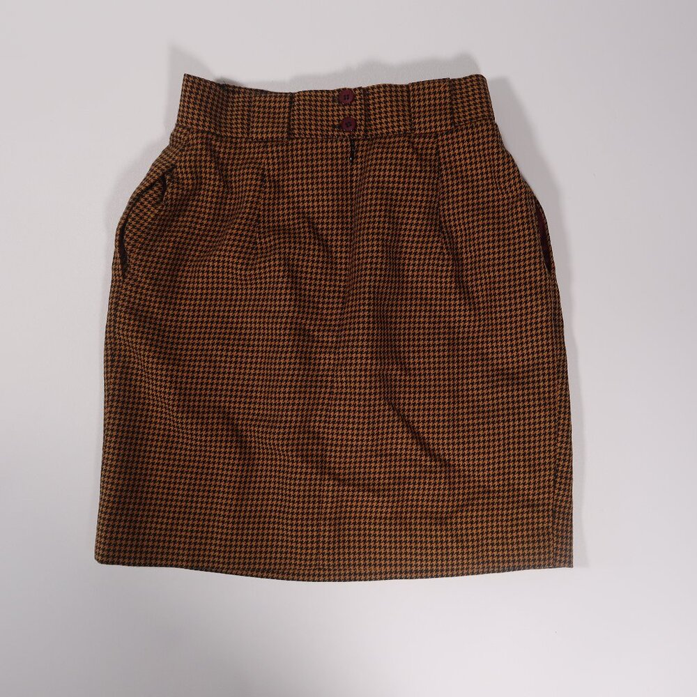 Vintage 90s Jones New York Skirt Size 4 Mustard Houndstooth MADE IN USA
